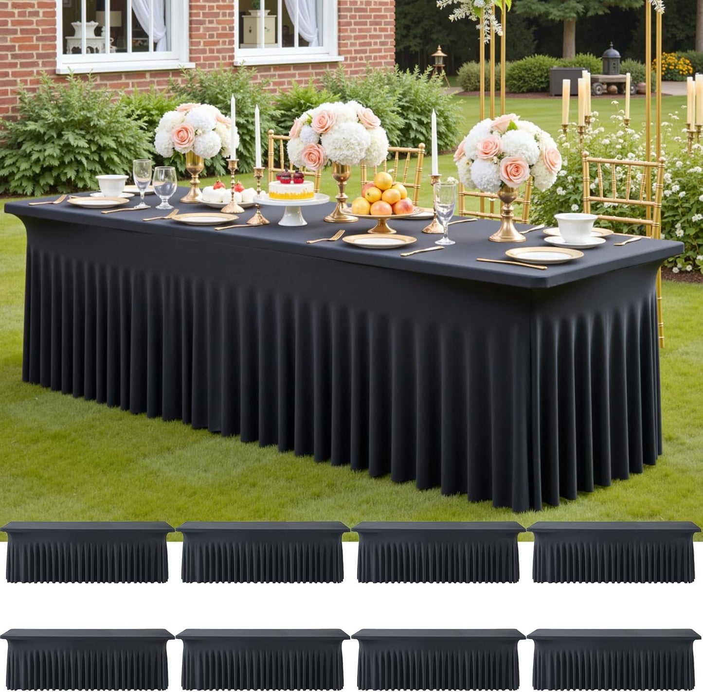 8 Pack Spandex Black Table Clothes for Elegant Events and Parties