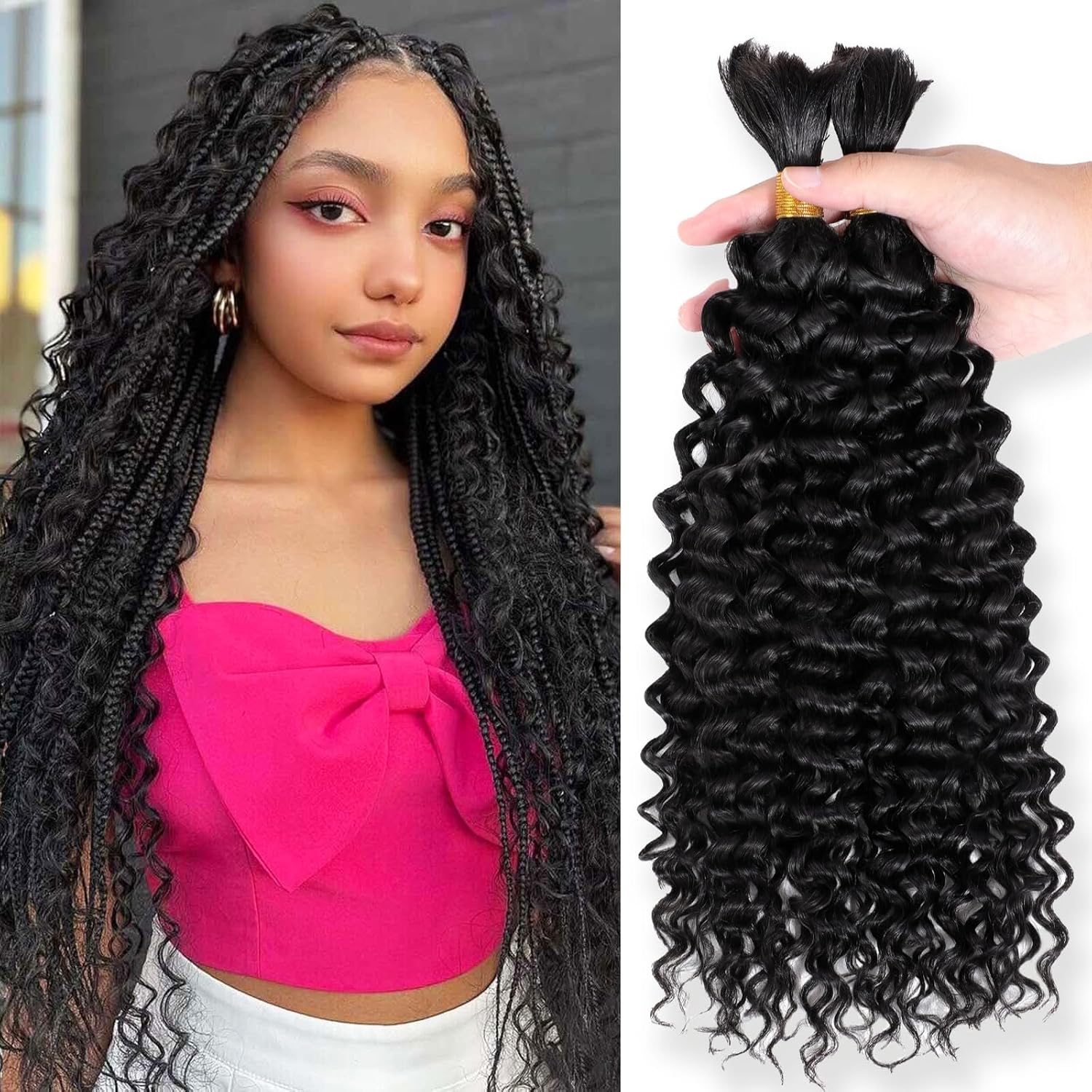 DMKEEP Bulk Human Hair for Braiding Water Wave 20 Inch Quality