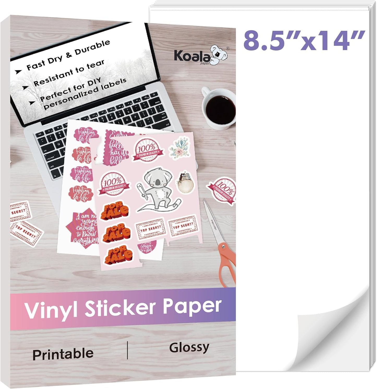 20 Glossy White Water-Resistant Sticker Sheets - KOALA PAPER