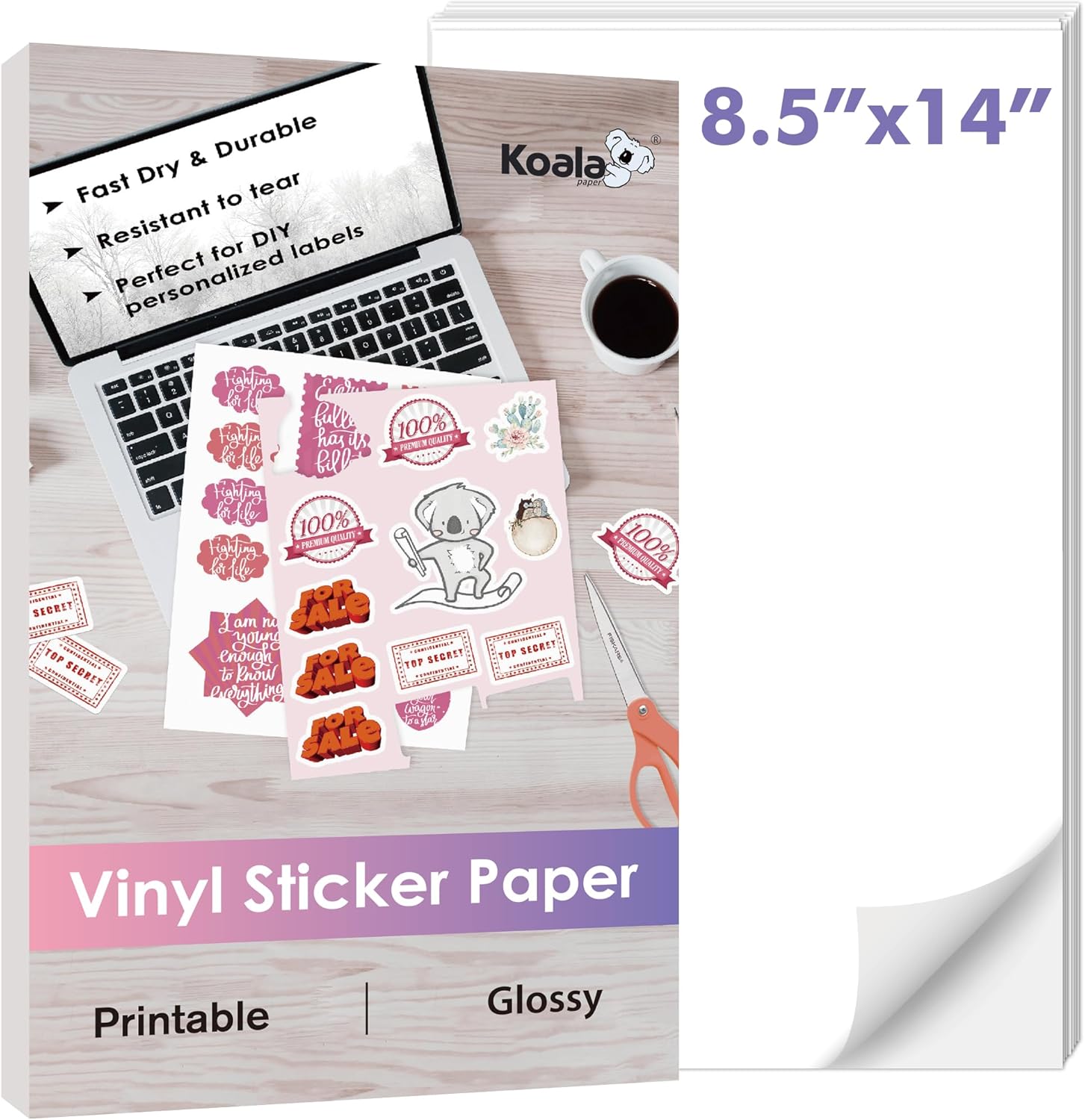 20 Glossy White Water-Resistant Sticker Sheets - KOALA PAPER