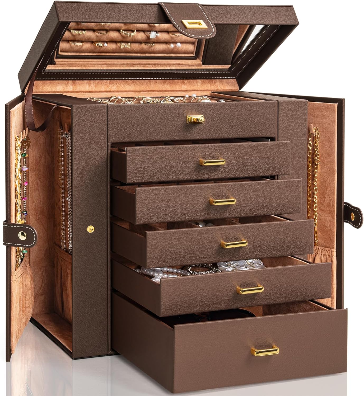 Large 6-Tier Jewelry Box Organizer with Lockable Design