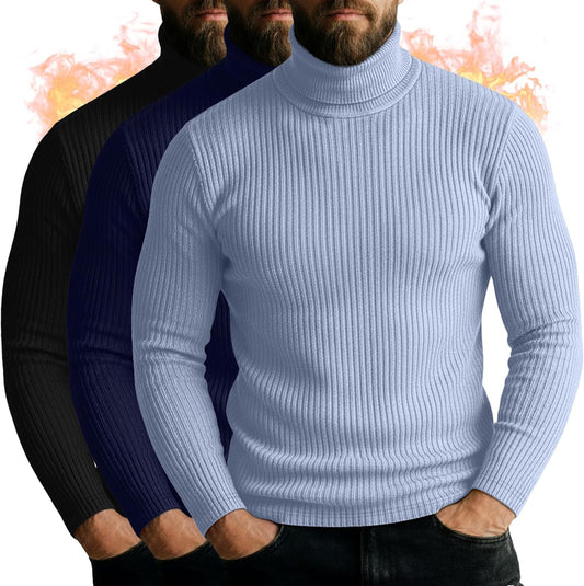 Men's Turtleneck Long Sleeve Shirts - 3 Pack Casual Knit Tops