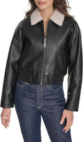 Faux Leather Bomber With Laydown Collar - Sleek Transitional Jacket