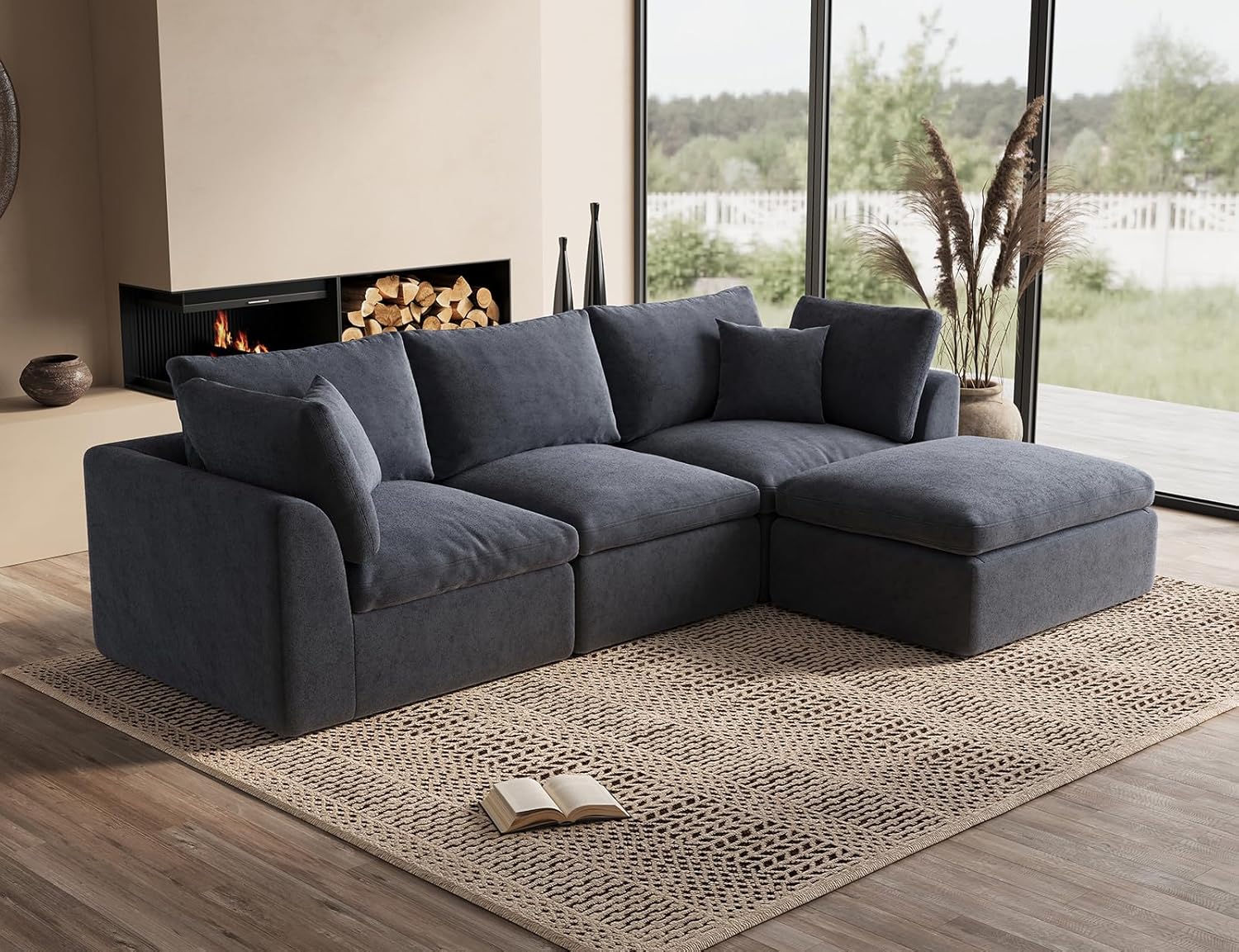 110 Inch Cloud Sectional Couch for Living Room with Ottoman