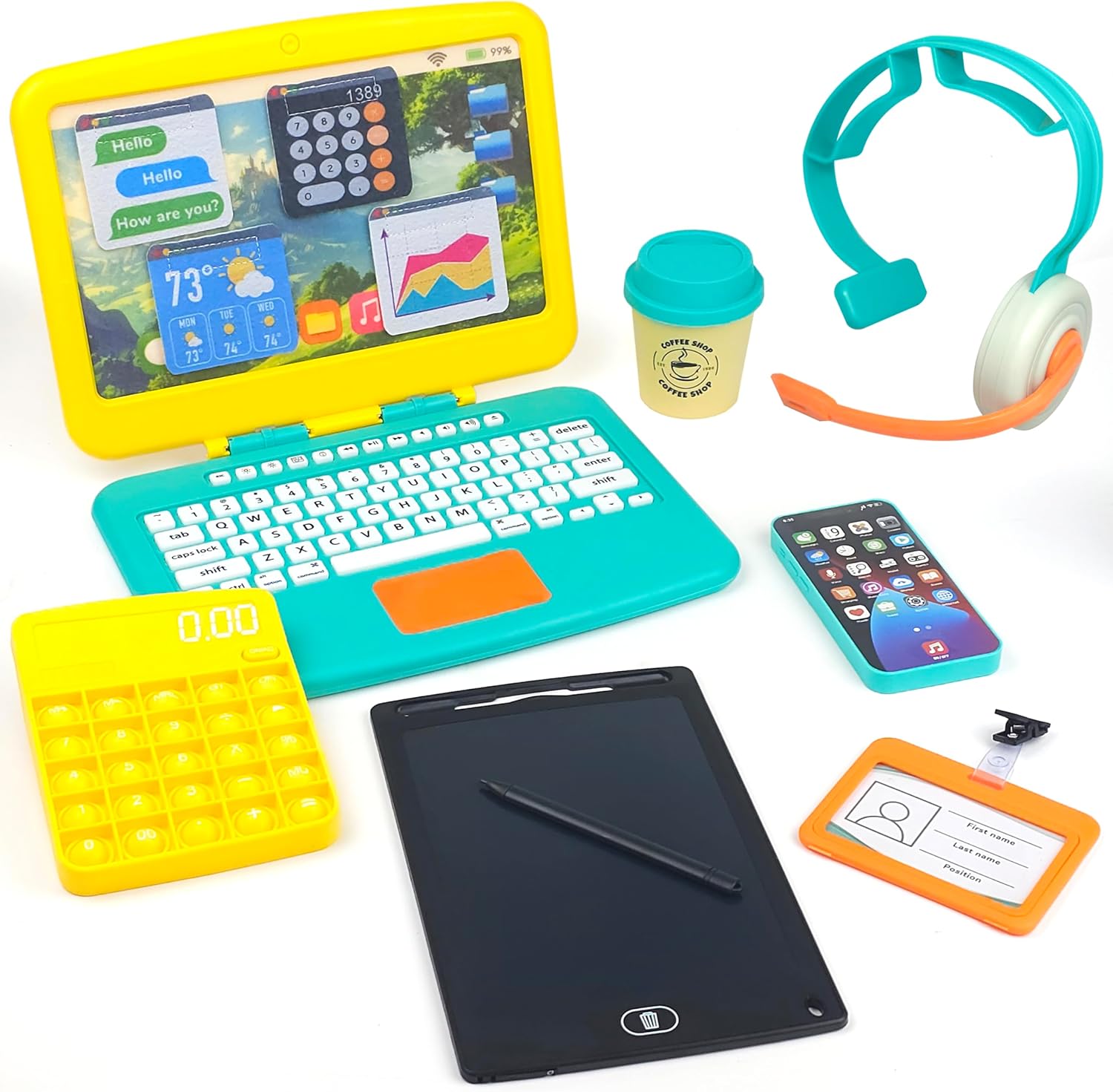 Pretend Play Home Office Set for Kids with Laptop & Accessories
