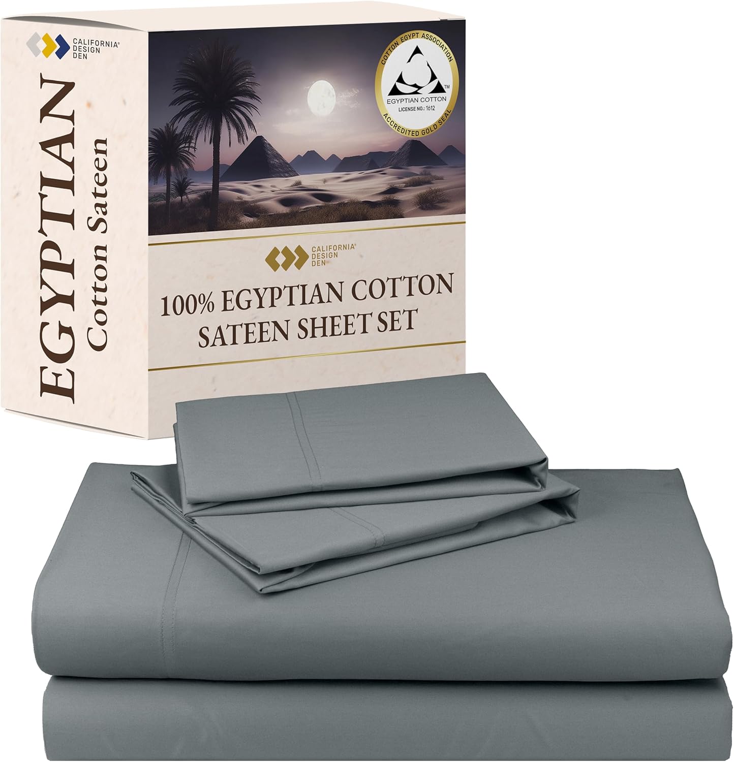 Luxury 100% Egyptian Cotton King Size Sheets Set - Grey