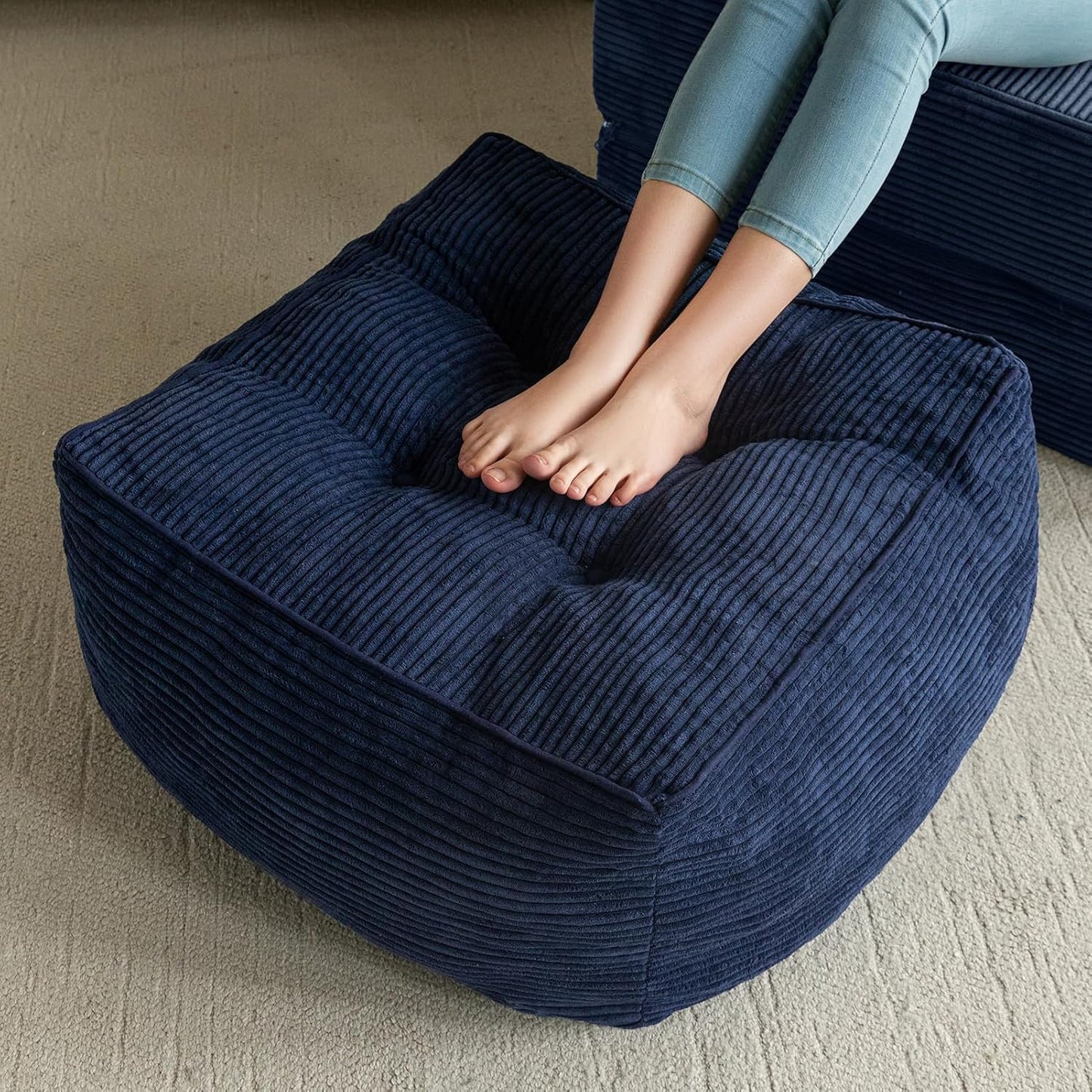 HIGOGOGO Square Stuffed Pouf Ottoman for Cozy Living Spaces