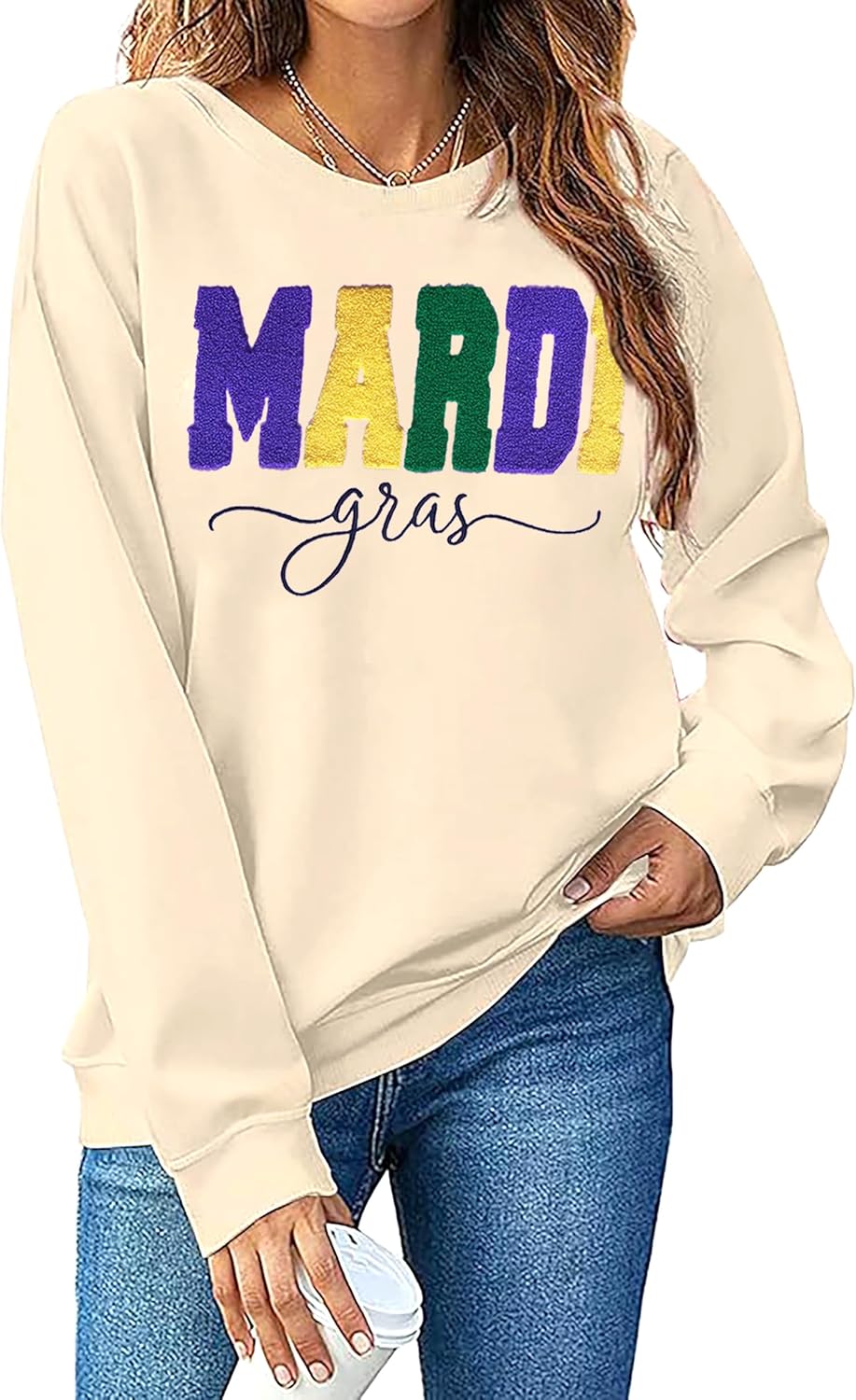 Chenille Patch Mardi Gras Sweatshirt for Women