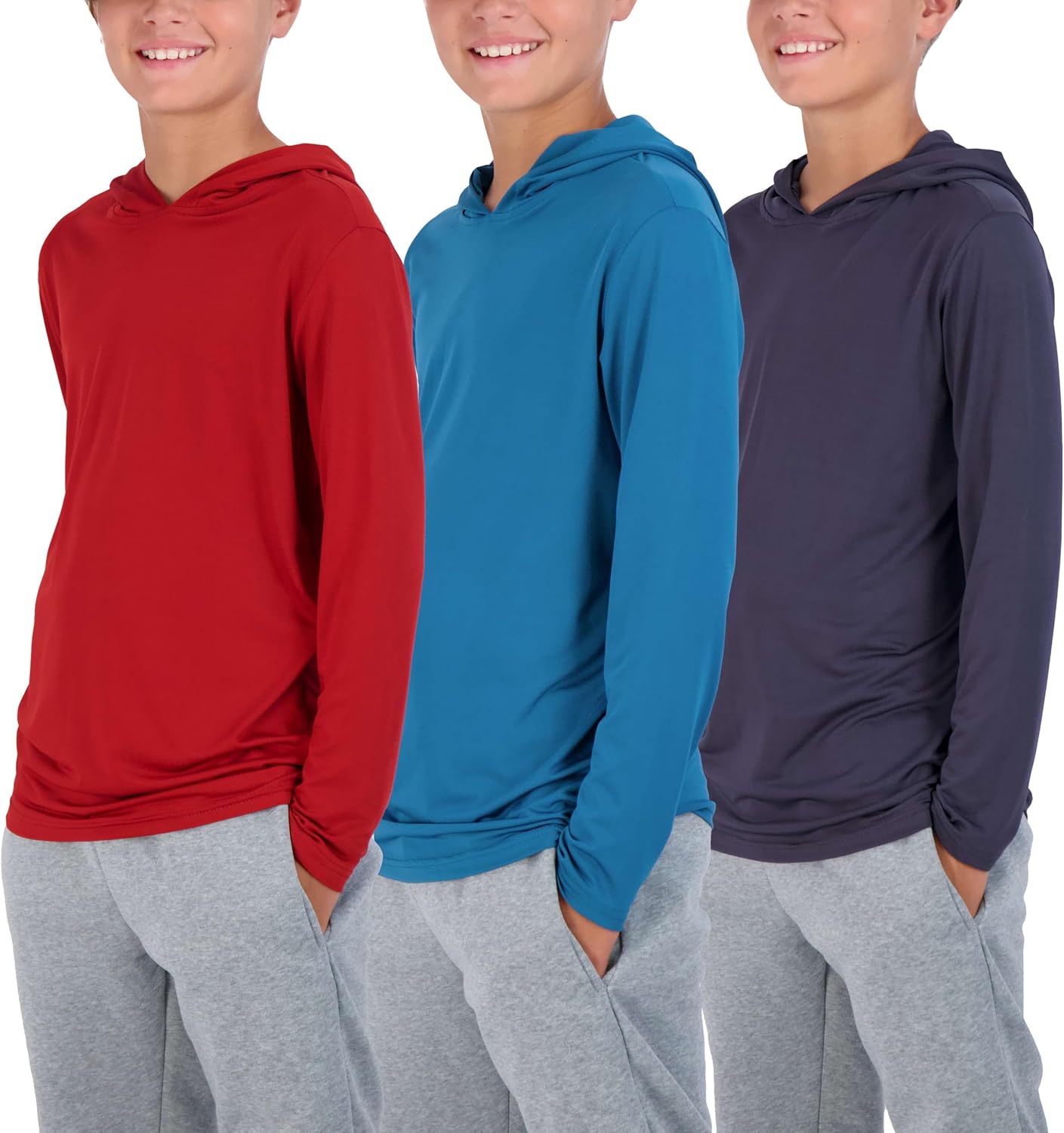 Real Essentials Youth Boys Long Sleeve Hoodie Sweatshirts 3 Pack