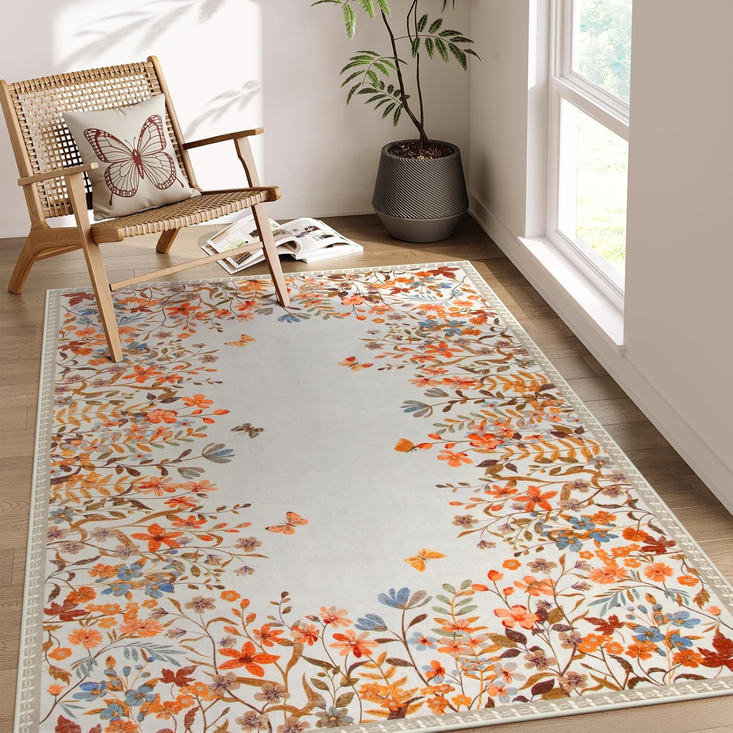 Wonnitar Floral Washable Area Rug 4x6 for Bedroom Decor
