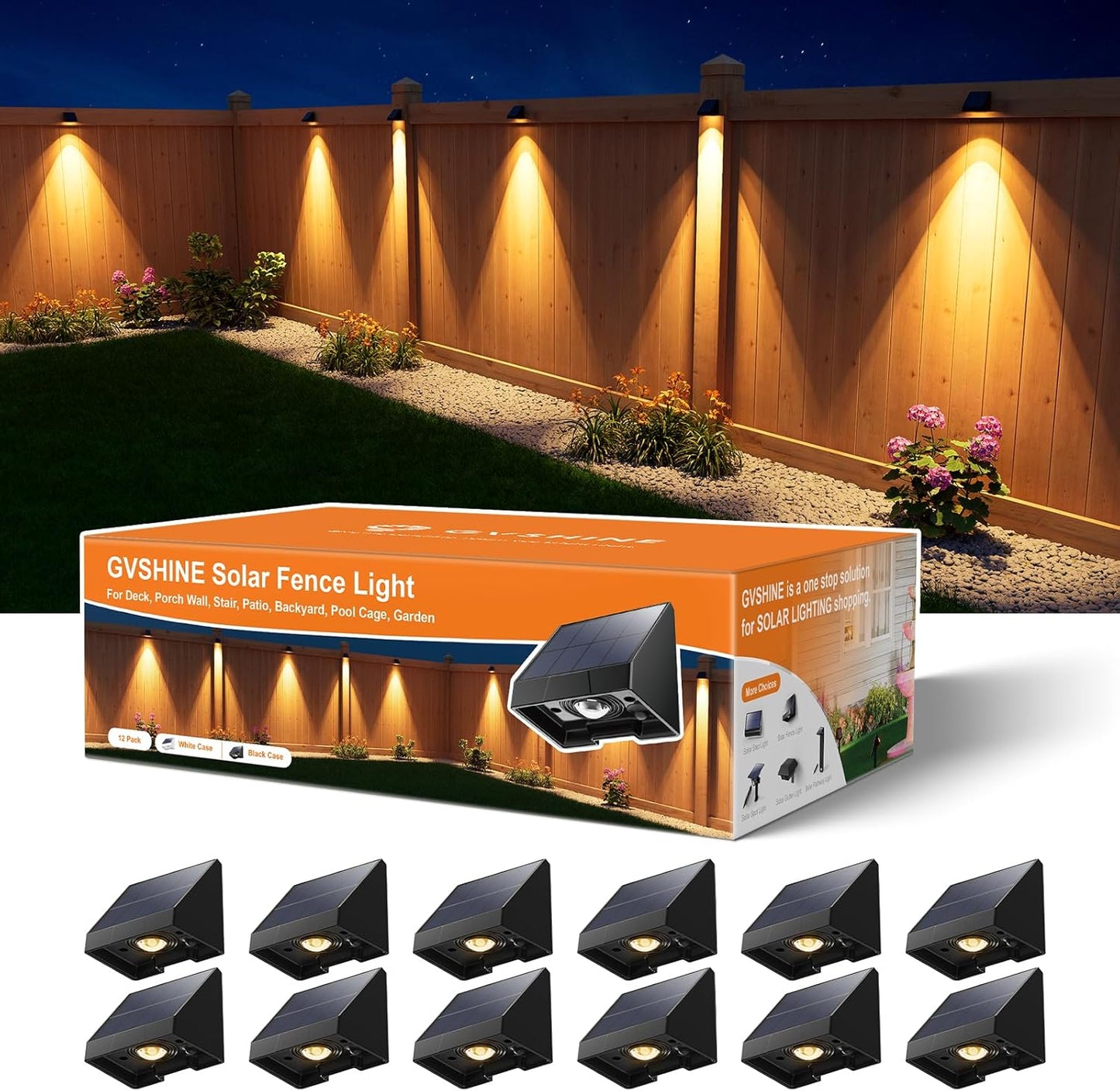 12 Pack Decorative Solar Powered Fence Lights for Outdoor Use