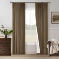 Brown Pinch Pleated 100% Blackout Linen Curtains for Bedroom