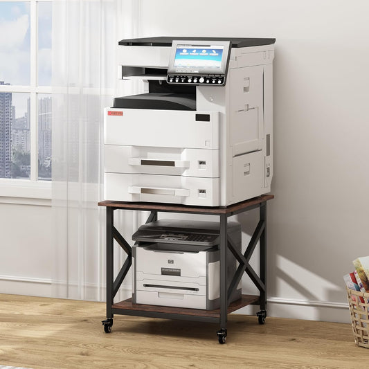 Fannova Rustic Brown 2 Tier Printer Cart with Storage Shelf - Efficient Organization