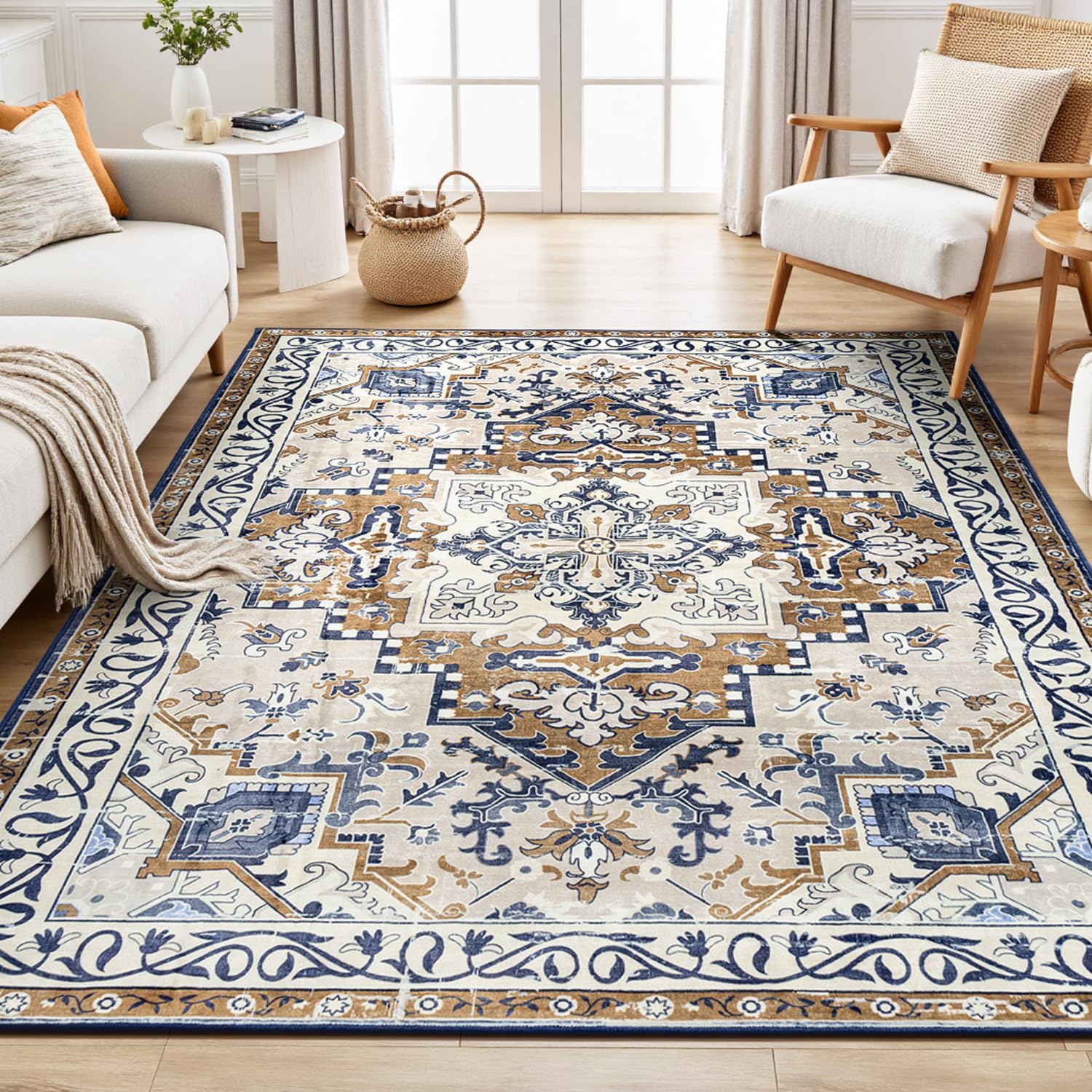 Rugflix 5x7 Area Rug for Living Room, Soft Boho Vintage Design