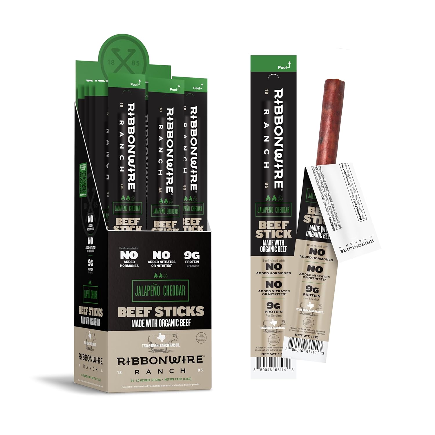 Ribbonwire Ranch Beef Sticks: High Protein Jalapeno Cheddar Snack