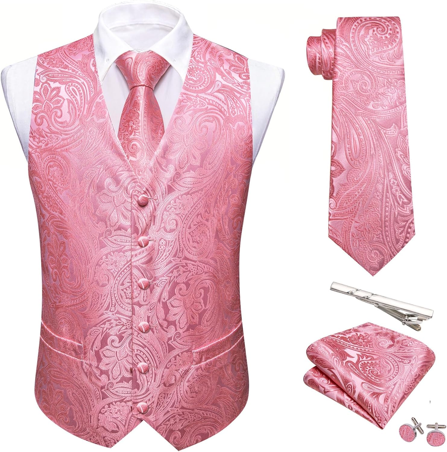 Barry.Wang Mens Paisley V-neck Suit Vest Set for Any Occasion