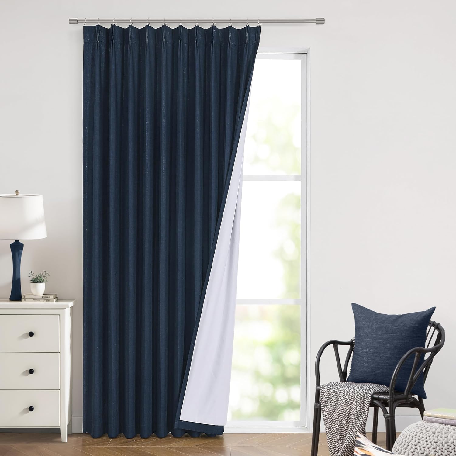 Vision Home Navy Blue Pinch Pleated Blackout Curtains for Rooms