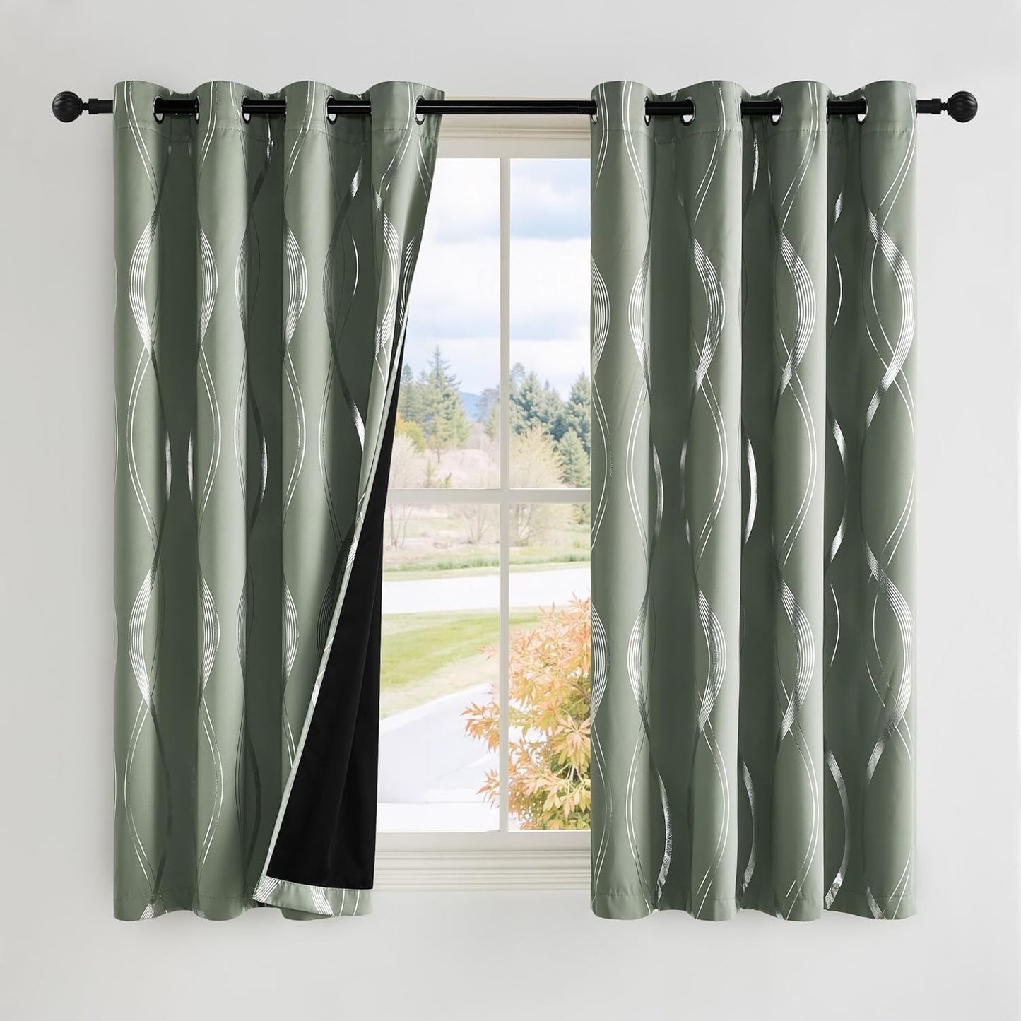 NICETOWN 100% Blackout Greyish Green Curtain Panels for Sleep