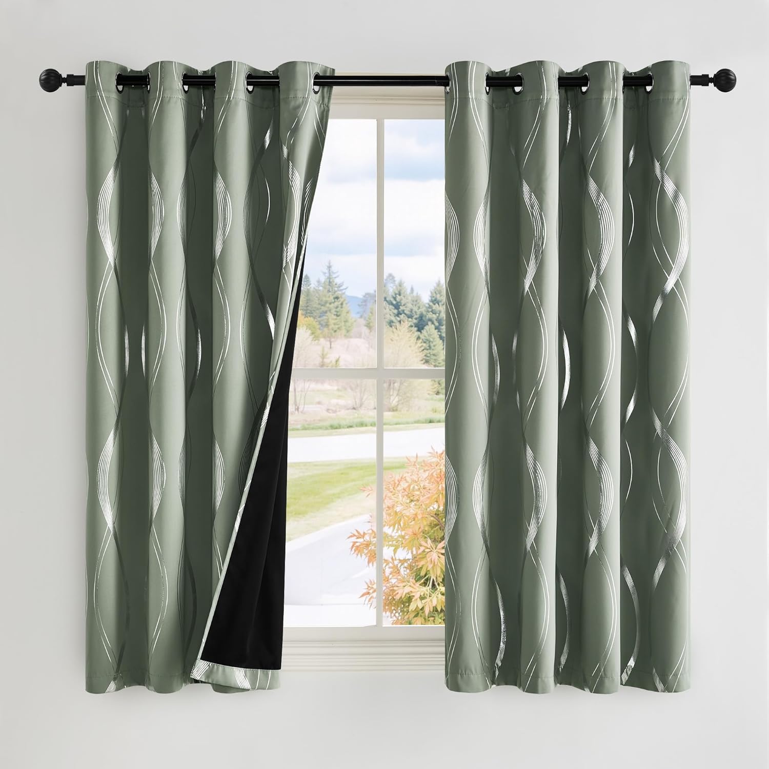 NICETOWN 100% Blackout Greyish Green Curtain Panels for Sleep