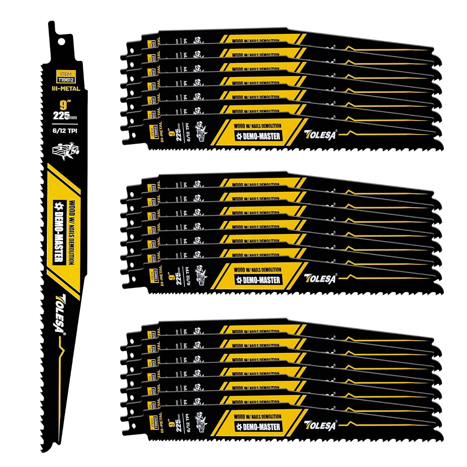TOLESA 9 Inch Reciprocating Saw Blades for Wood Demolition