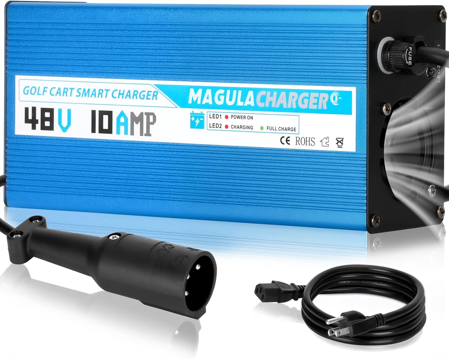 Fast Charge 48V Golf Cart Battery Charger | 10Amps | Fit Club Car DS/Precedent | Lightweight