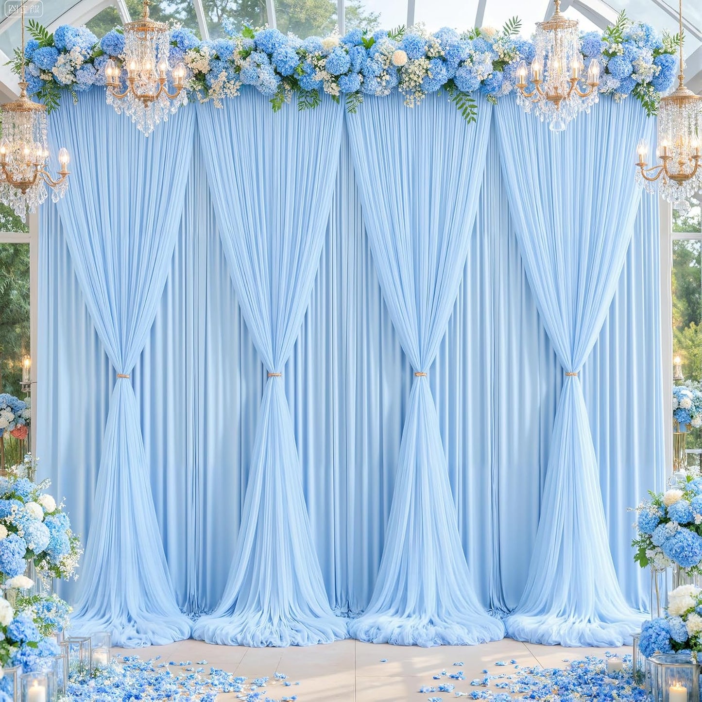 Baby Blue Tulle Backdrop Curtain for Parties and Weddings