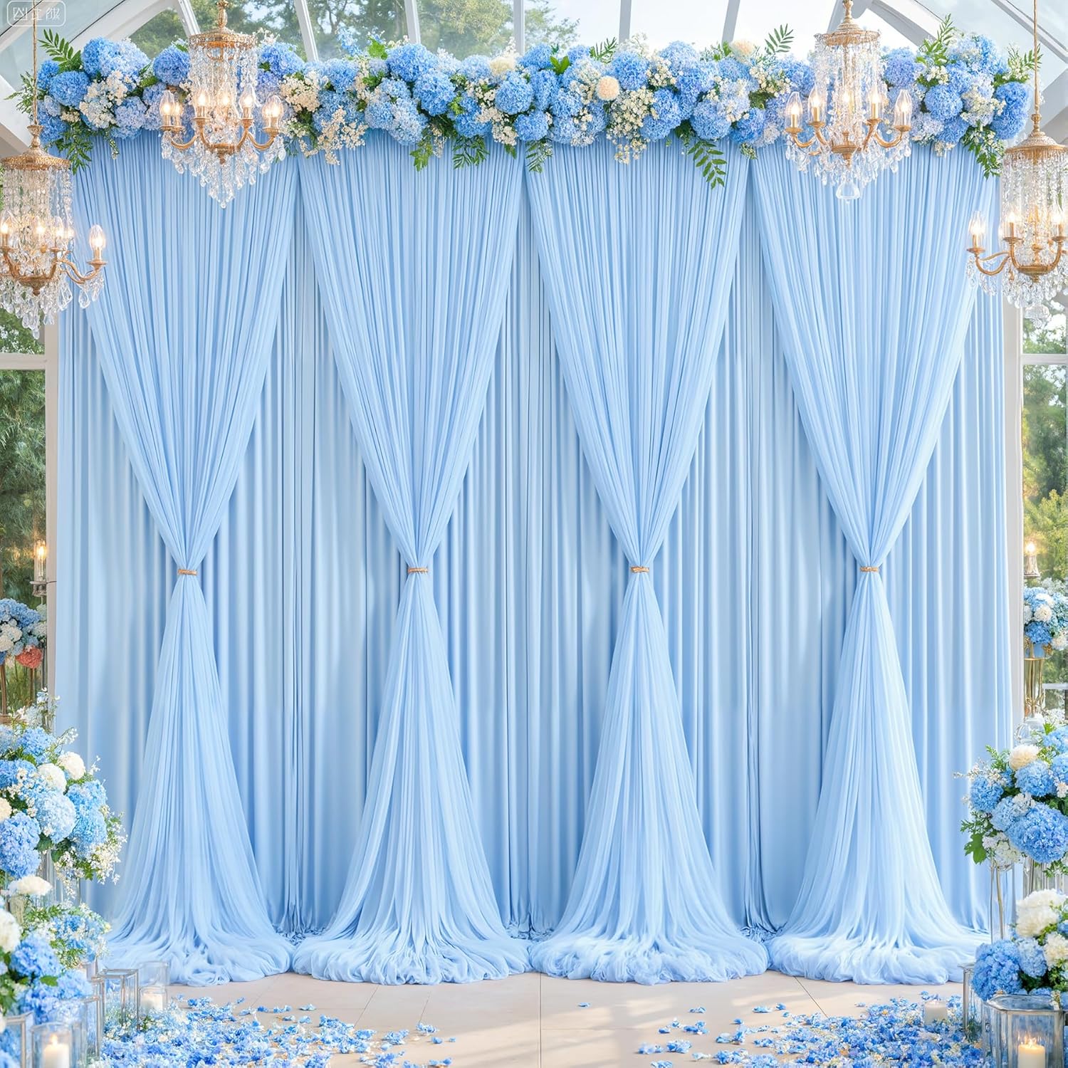 Baby Blue Tulle Backdrop Curtain for Parties and Weddings