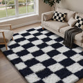 Checkered Rug 5x7 for Living Room - Plush Black and White Shag Rug