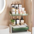 Green Makeup Organizer 4-Tier with 2 Drawers - Tall Bottle Storage