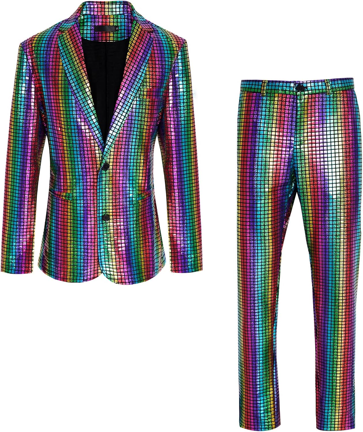 Men's 70s Disco Outfit Rainbow Suit Sequin Jacket and Pants