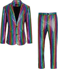 Men's 70s Disco Outfit Rainbow Suit Sequin Jacket and Pants - Party be
