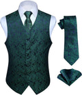 Mens V Neck Paisley Jacquard Vest Tie Set 3PC - Formal Waistcoat Set