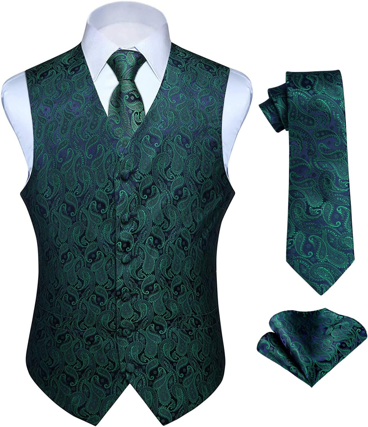 HISDERN Mens Vest Tie Set 3PC Formal Waistcoat for Weddings