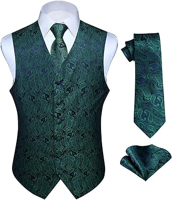 HISDERN Mens Vest Tie Set 3PC Formal Waistcoat for Weddings