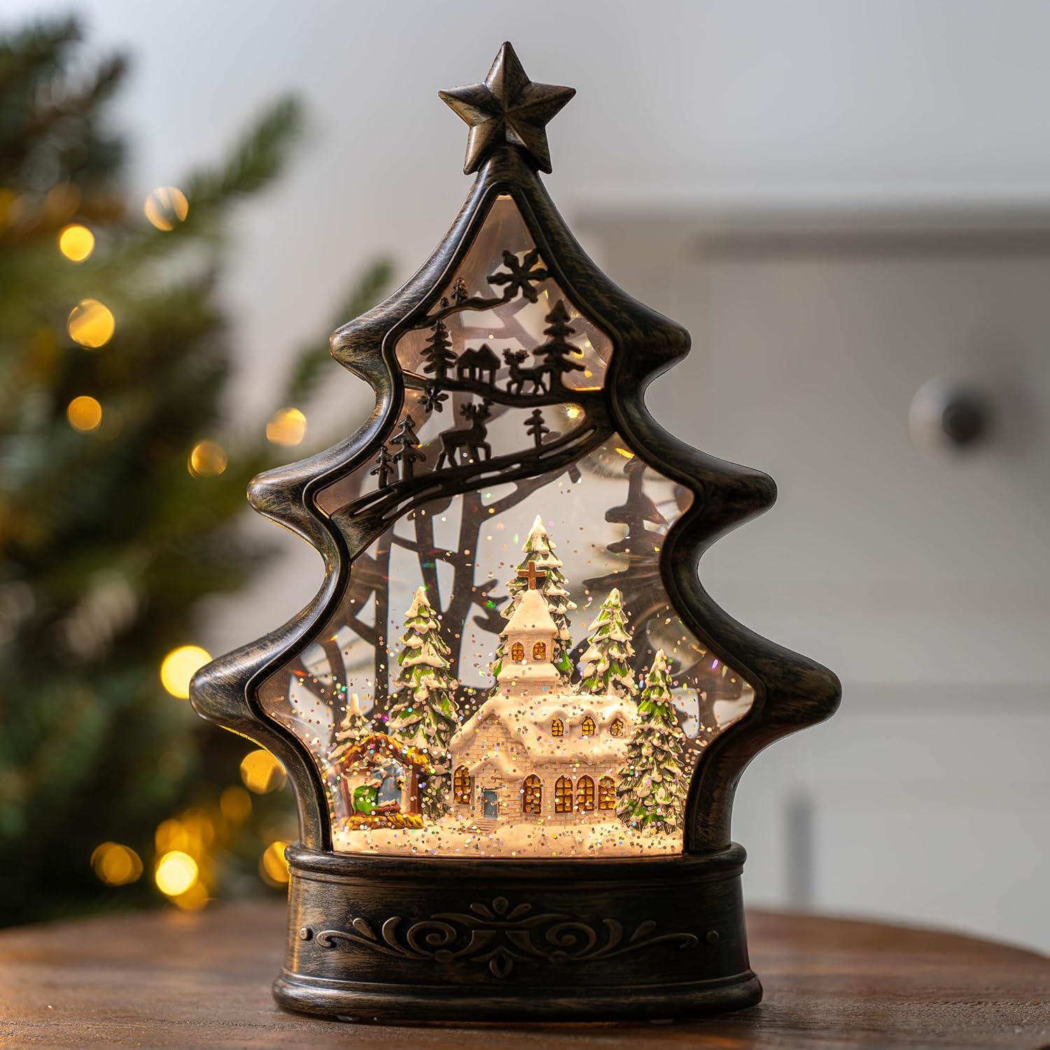 Musical Snow Globe Lantern with Nativity Scene for Christmas