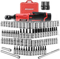 Cordless Electric Ratchet Wrench with 83pc Socket Set - 12V Power