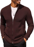 Mens Full Zip Cardigan Sweater - Slim Fit Knit Stand Collar
