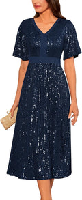 GRACE KARIN Sequin V Neck Ruffle Sleeve A-Line Cocktail Dress