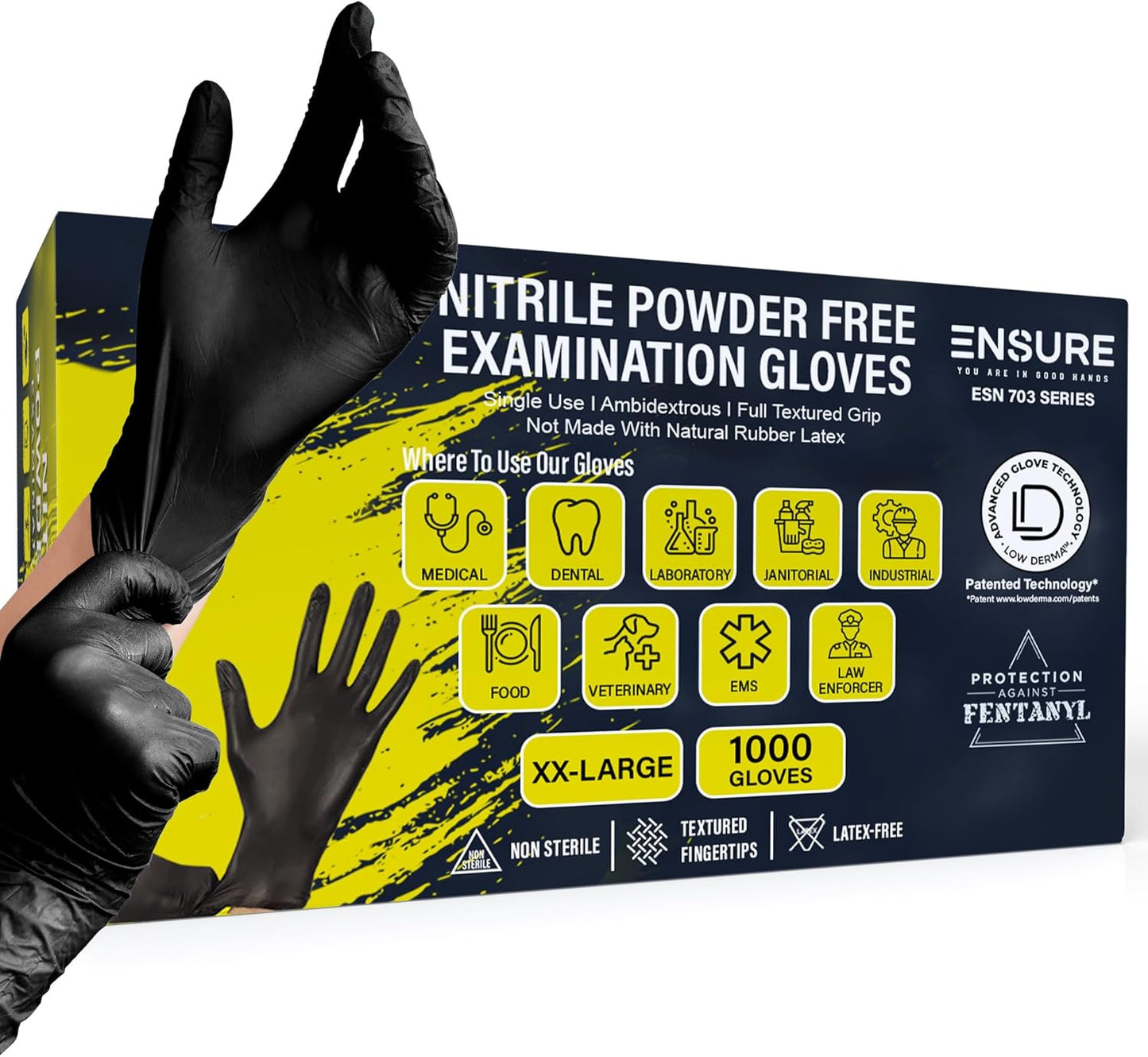 EnSure Black Nitrile Gloves - Heavy Duty, Puncture Resistant