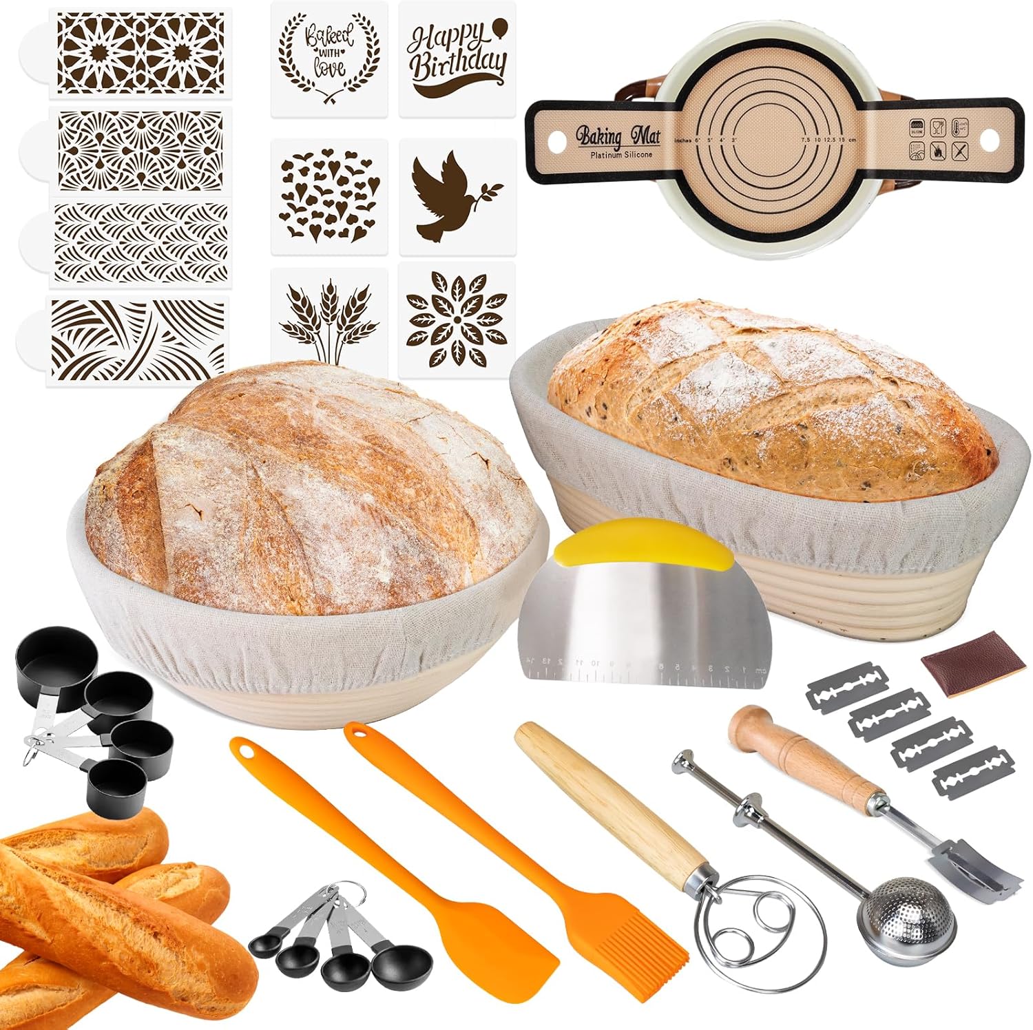 Banneton Bread Proofing Baskets Set for Perfect Sourdough Baking