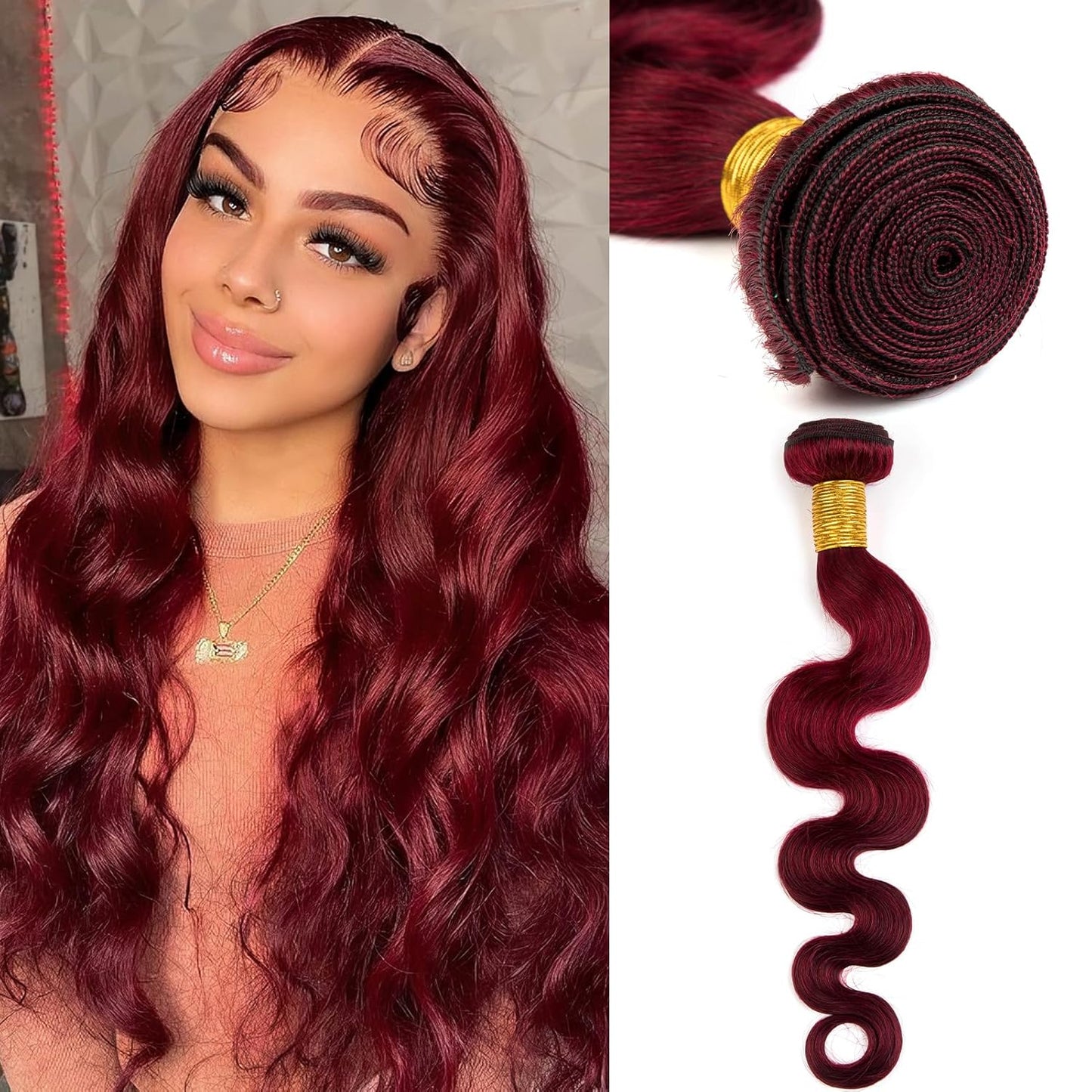 Human Hair Bundles Body Wave Burgundy Red 20 Inch for Women