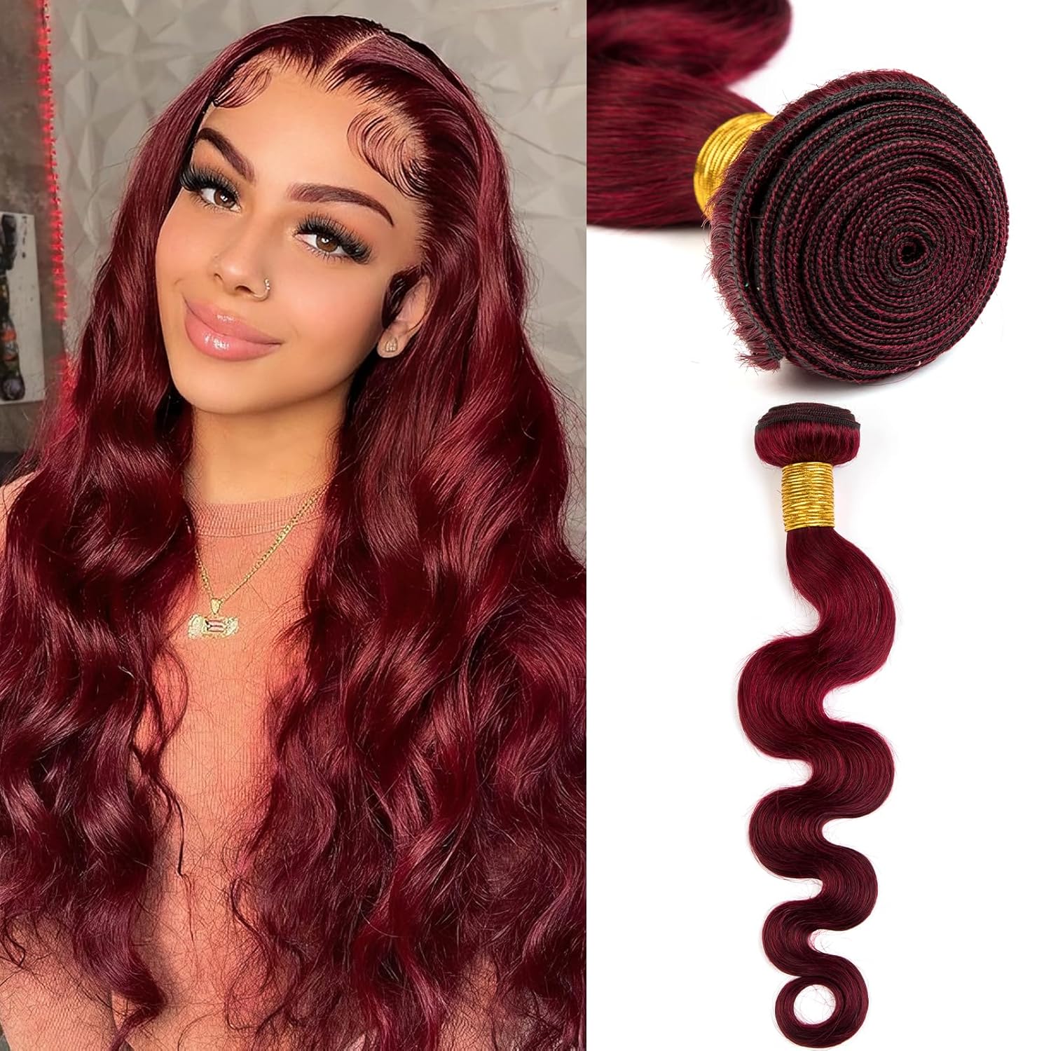Human Hair Bundles Body Wave Burgundy Red 20 Inch for Women
