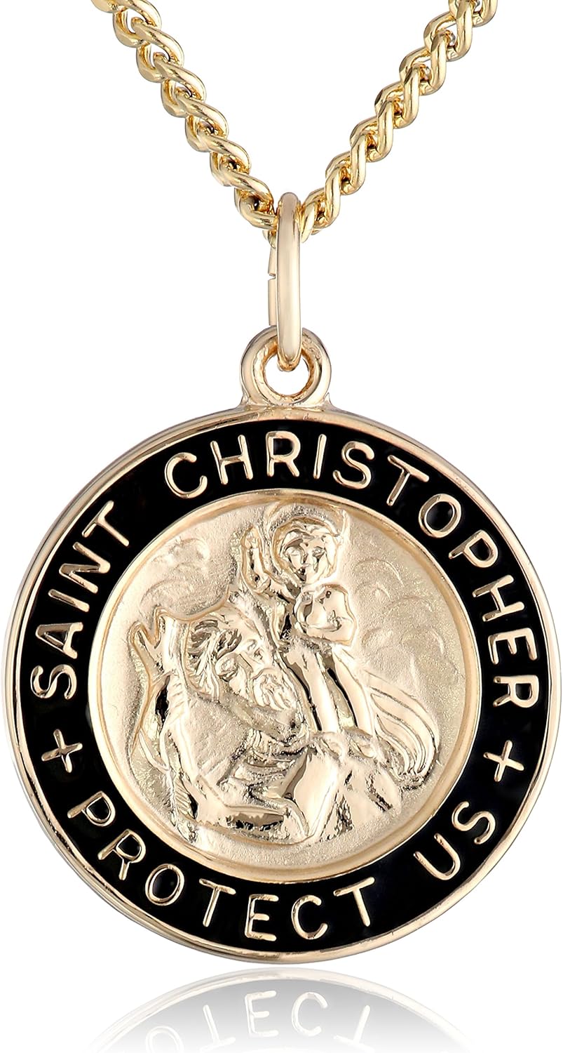 Sterling Silver Round Saint Christopher Medal Pendant Necklace