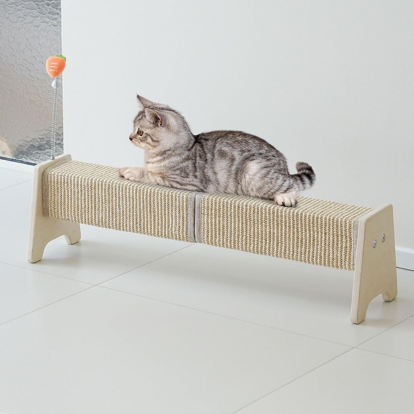 Durable 30in Horizontal Cat Scratching Post with Spring Toy