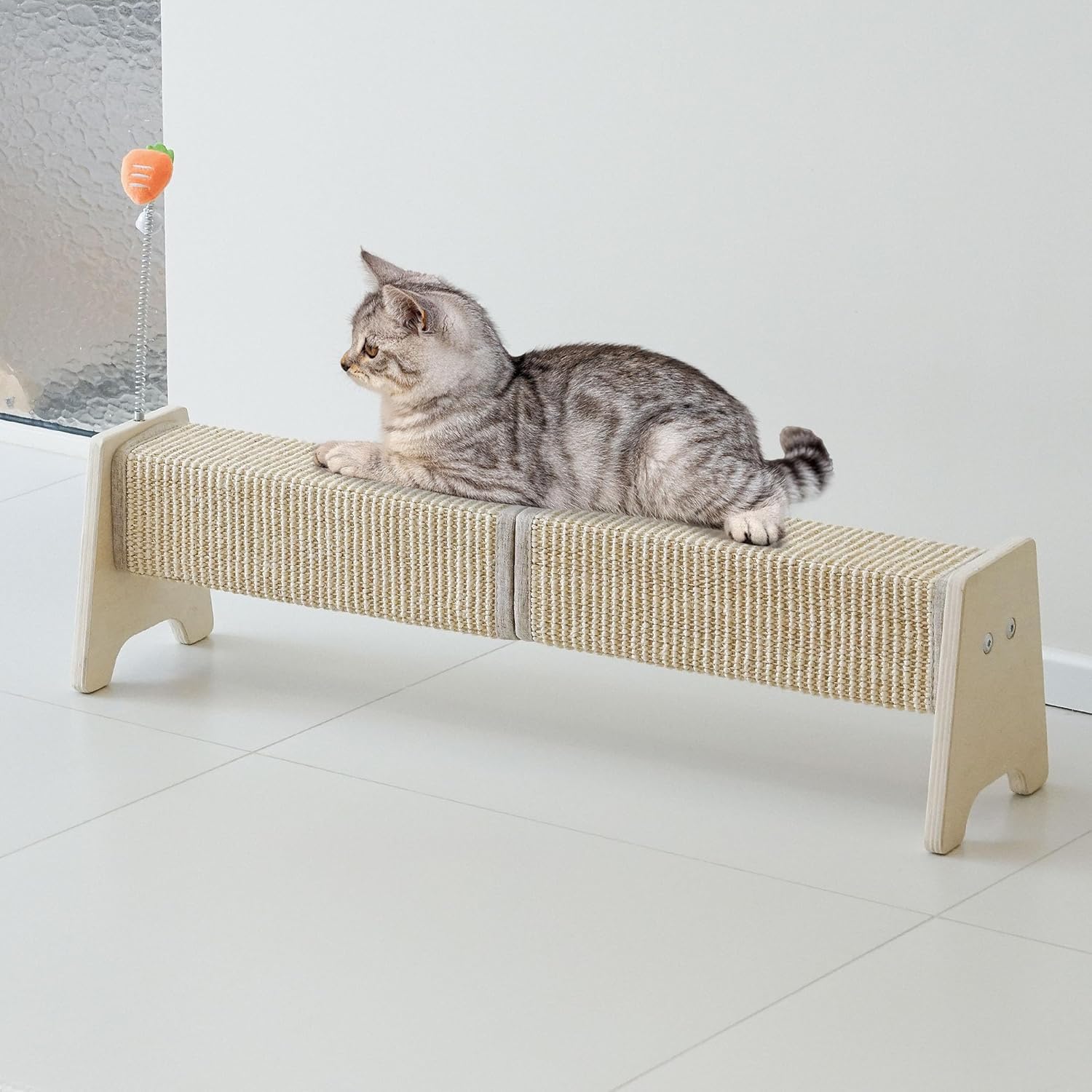 Durable 30in Horizontal Cat Scratching Post with Spring Toy