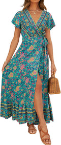 ZESICA Women's Bohemian Floral Wrap Maxi Dress for Effortless Style