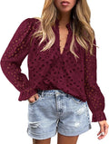 PRETTYGARDEN Puff Long Sleeve Hollow Out Blouse - Feminine Everyday