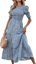 Women Casual Summer Maxi Dress 2025 - Flowy Boho Smocked Floral
