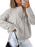 Trendy Queen Women's Oversized Cable Knit Crewneck Sweater - Cozy feel