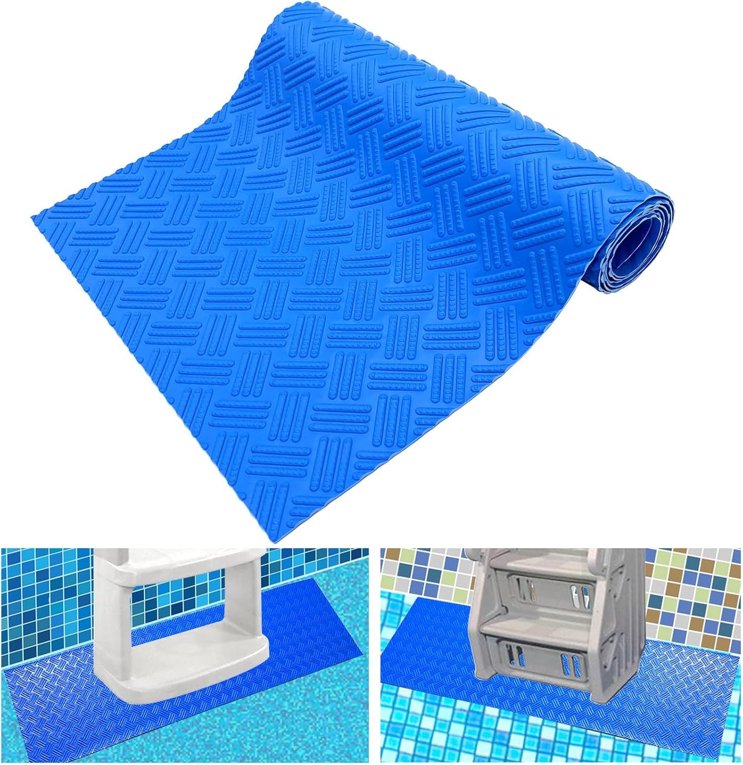Protective Pool Ladder Mat - Non-Slip Blue Step Pad 45 in x 45 in